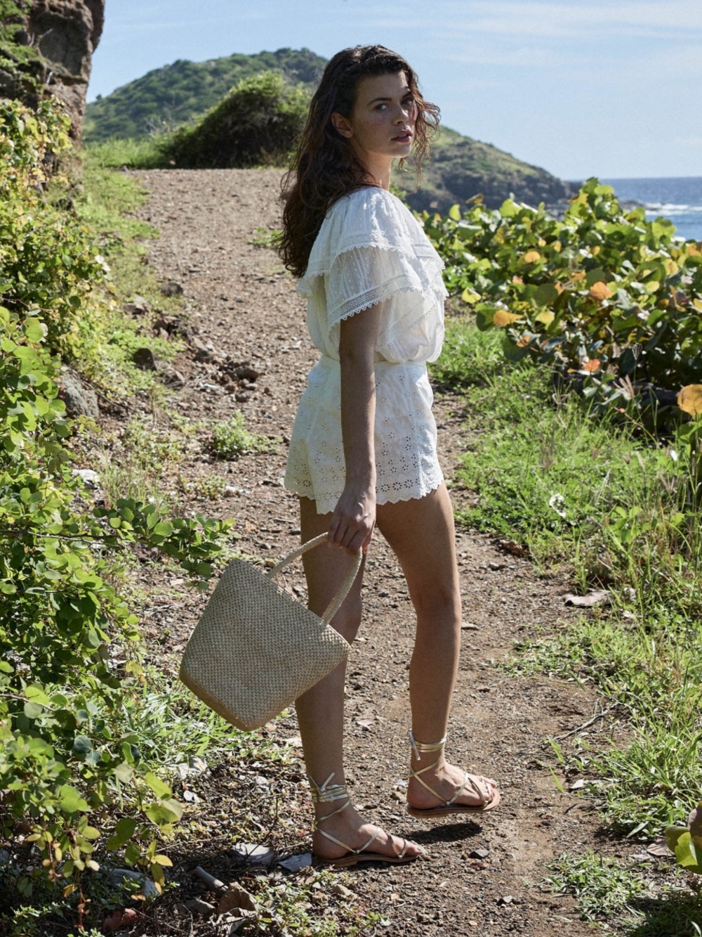Dôen Arbre Short in Salt - White Eyelet Cotton Shorts - Picture 2 of 6